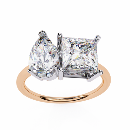 Toi Moi Fleur – Pear & Princess Diamond Open Ring in 14K Gold