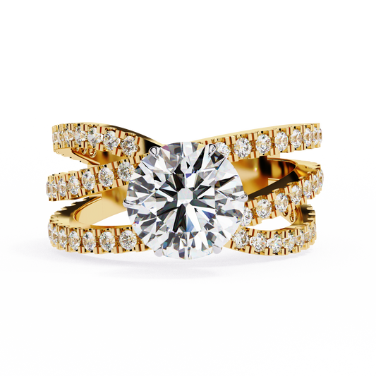 Round Whisper – Diamond Pavé Band with Satin Gold in 14K