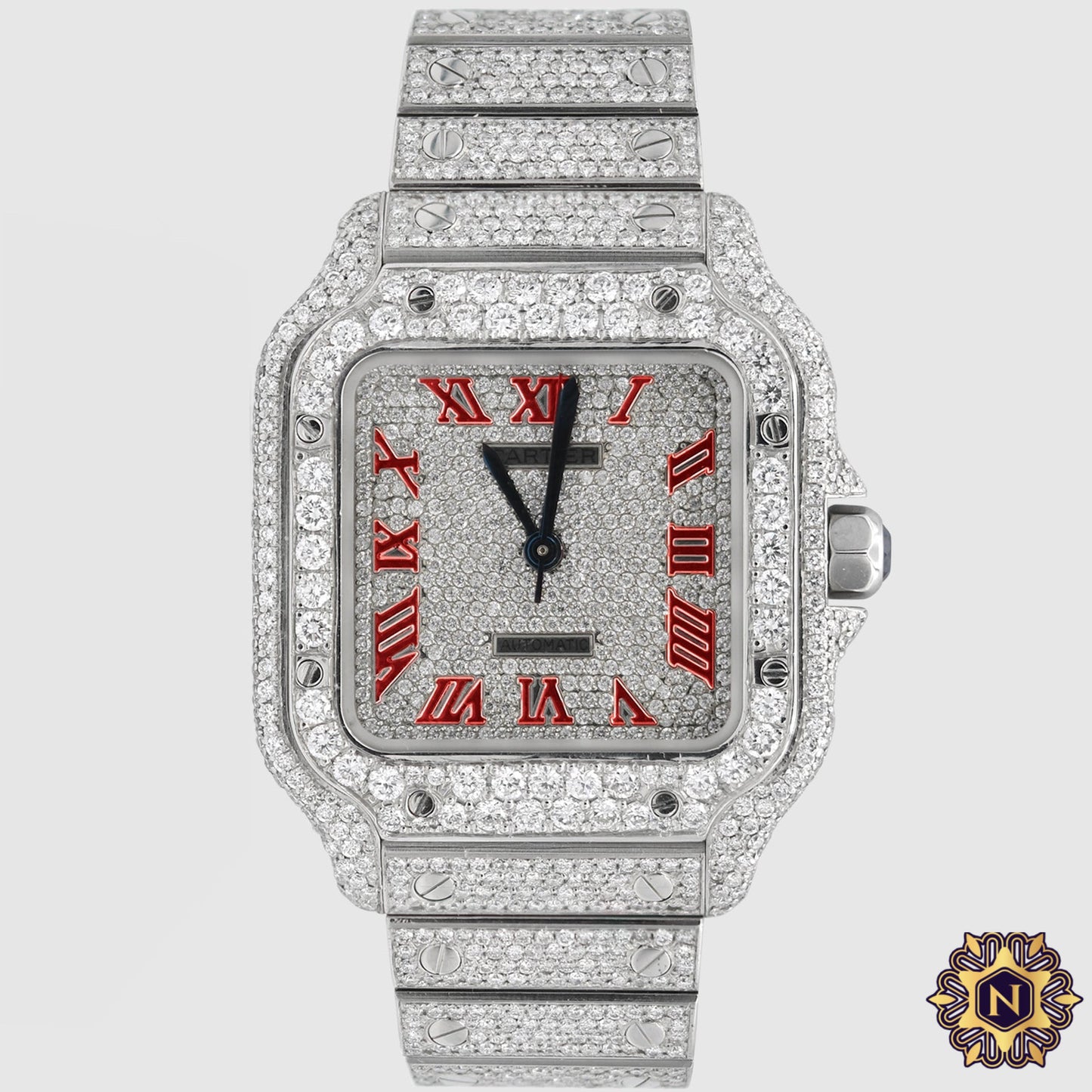 ICED OUT CARTIER
SANTOS 35MM
MEDIUM RED WATCH 15.5CT.