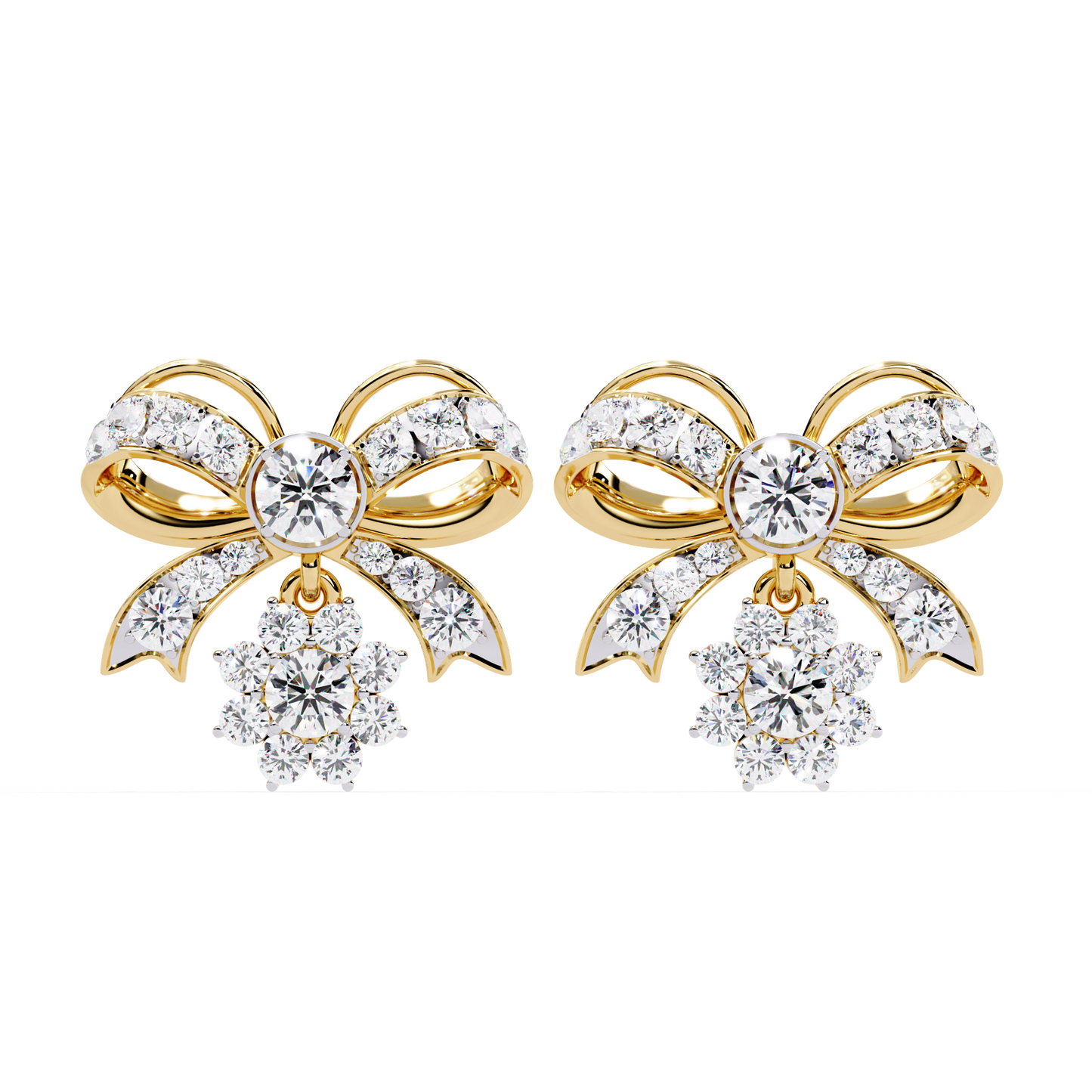 Belle Bow – Lab Diamond Ribbon Motif Earrings in 14K Gold
