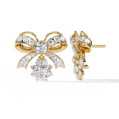 Belle Bow – Diamond Ribbon Motif Earrings in 14K Gold