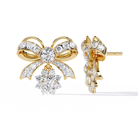Belle Bow – Diamond Ribbon Motif Earrings in 14K Gold
