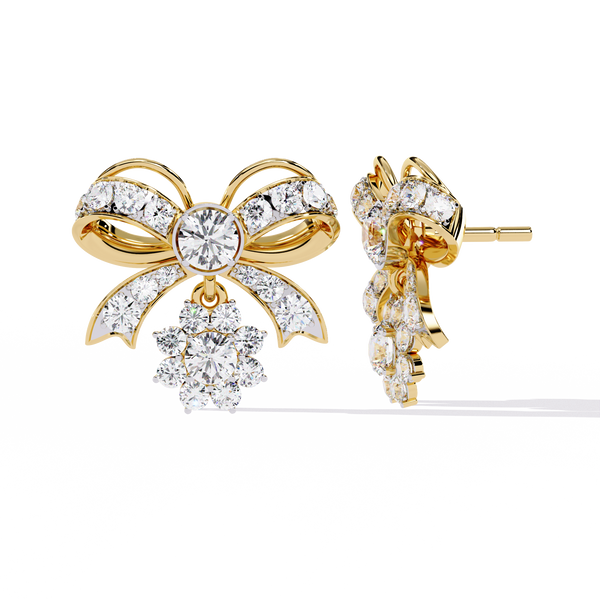 Belle Bow – Diamond Ribbon Motif Earrings in 14K Gold