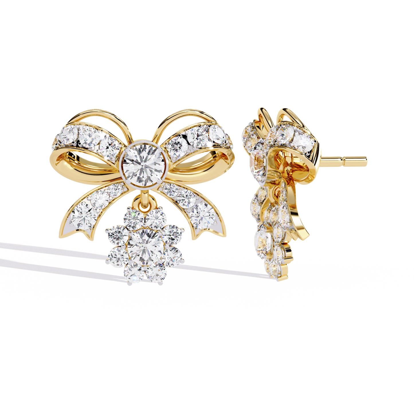 Belle Bow – Lab Diamond Ribbon Motif Earrings in 14K Gold