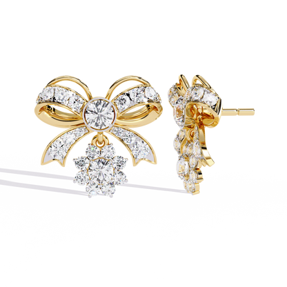 Belle Bow – Lab Diamond Ribbon Motif Earrings in 14K Gold