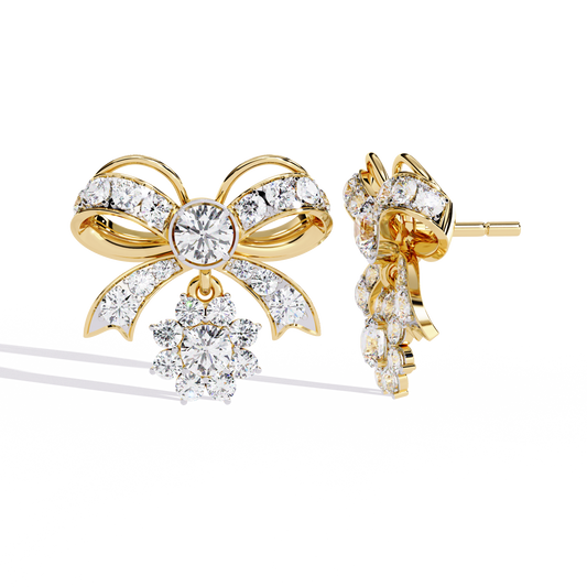 Belle Bow – Lab Diamond Ribbon Motif Earrings in 14K Gold