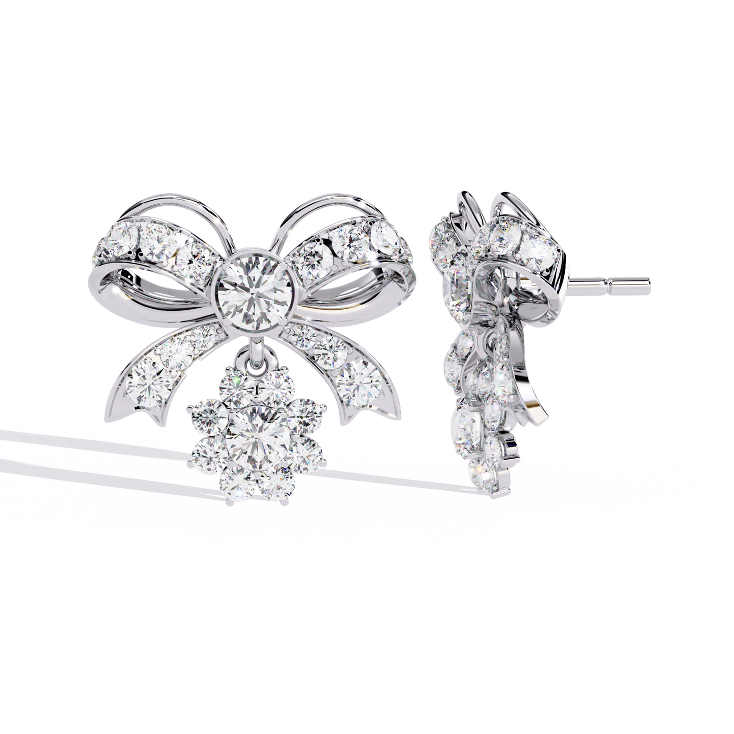 Belle Bow – Lab Diamond Ribbon Motif Earrings in 14K Gold