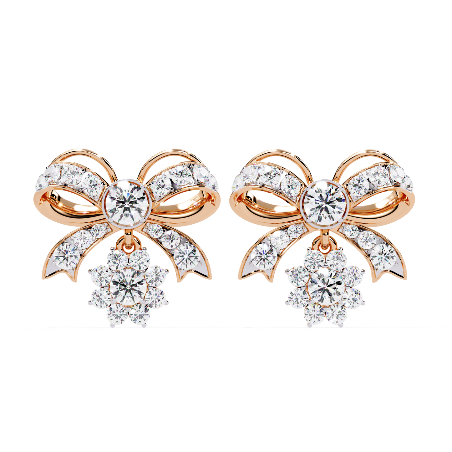 Belle Bow – Lab Diamond Ribbon Motif Earrings in 14K Gold