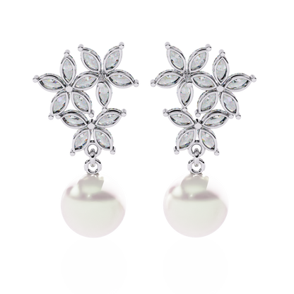 Rosé Fleur – Marquise Lab Diamond & Gemstone Drop Earrings in 14K Gold