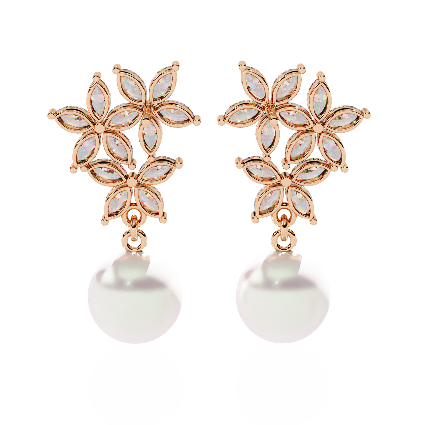 Rosé Fleur – Marquise Lab Diamond & Gemstone Drop Earrings in 14K Gold
