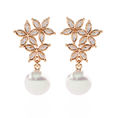 Rosé Fleur – Marquise Lab Diamond & Gemstone Drop Earrings in 14K Gold