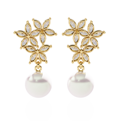 Rosé Fleur – Marquise Lab Diamond & Gemstone Drop Earrings in 14K Gold