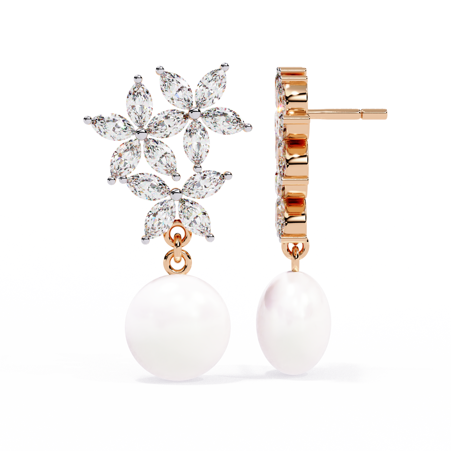Rosé Fleur – Marquise Lab Diamond & Gemstone Drop Earrings in 14K Gold