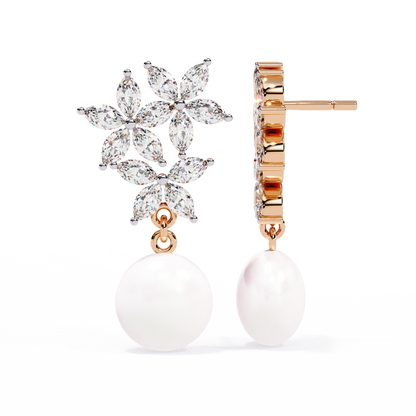 Rosé Fleur – Marquise Lab Diamond & Gemstone Drop Earrings in 14K Gold