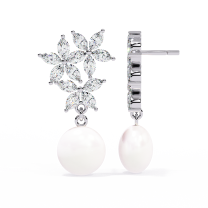 Rosé Fleur – Marquise Lab Diamond & Gemstone Drop Earrings in 14K Gold