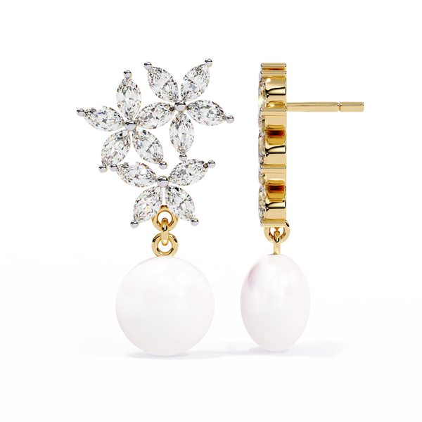Rosé Fleur – Marquise Diamond & Gemstone Drop Earrings in 14K Gold