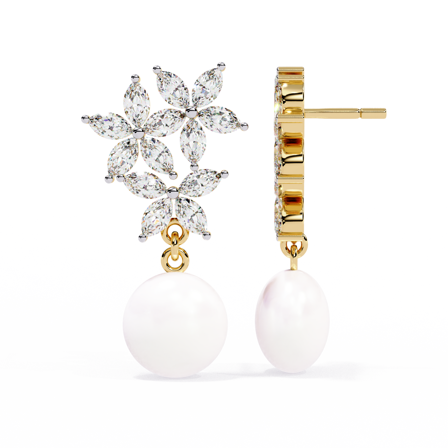 Rosé Fleur – Marquise Lab Diamond & Gemstone Drop Earrings in 14K Gold