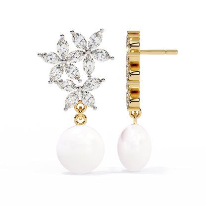 Rosé Fleur – Marquise Lab Diamond & Gemstone Drop Earrings in 14K Gold
