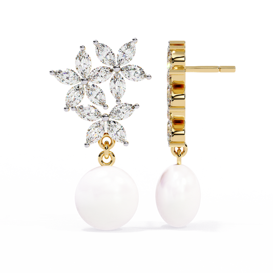 Rosé Fleur – Marquise Lab Diamond & Gemstone Drop Earrings in 14K Gold