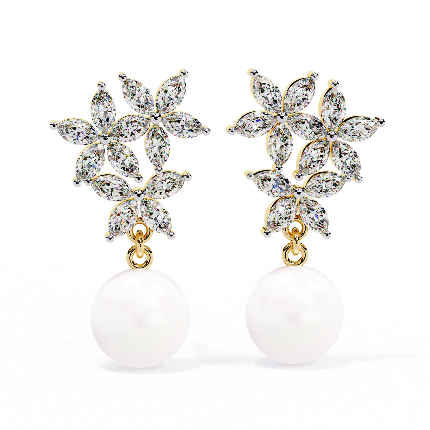 Rosé Fleur – Marquise Lab Diamond & Gemstone Drop Earrings in 14K Gold