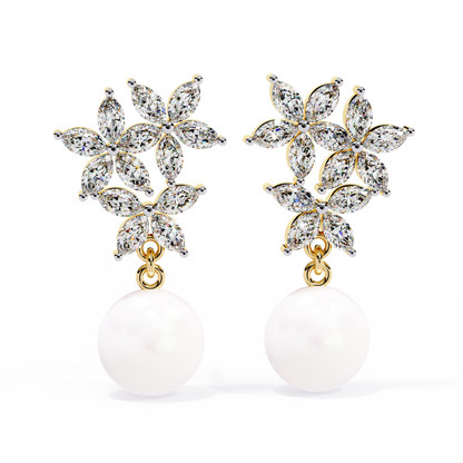 Rosé Fleur – Marquise Lab Diamond & Gemstone Drop Earrings in 14K Gold