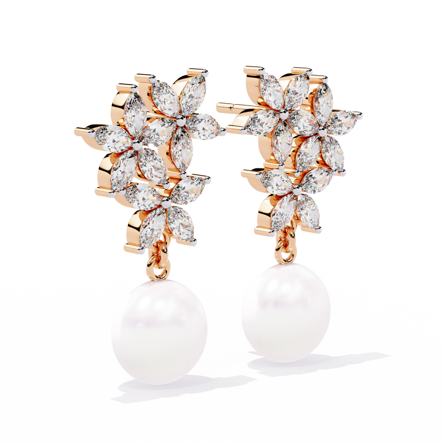 Rosé Fleur – Marquise Lab Diamond & Gemstone Drop Earrings in 14K Gold