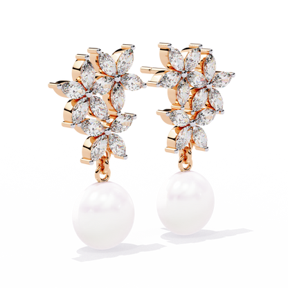 Rosé Fleur – Marquise Diamond & Gemstone Drop Earrings in 14K Gold