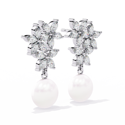 Rosé Fleur – Marquise Diamond & Gemstone Drop Earrings in 14K Gold
