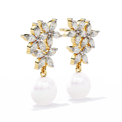 Rosé Fleur – Marquise Lab Diamond & Gemstone Drop Earrings in 14K Gold