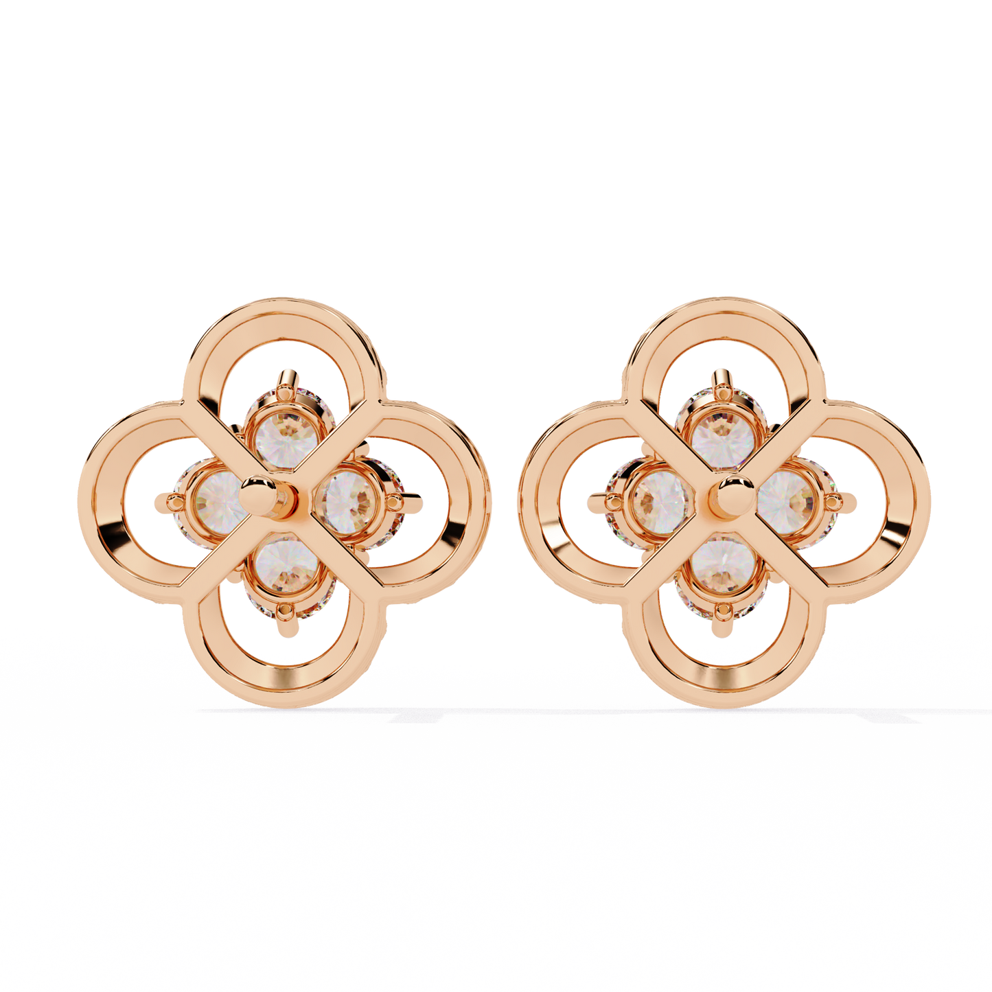 Ornate Clover – Lab Diamond Stud Earrings with Beaded Gold Detail in 14K