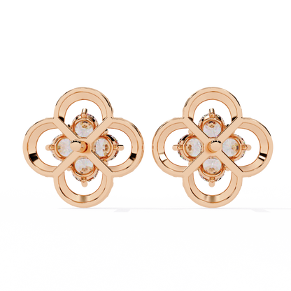 Ornate Clover – Lab Diamond Stud Earrings with Beaded Gold Detail in 14K