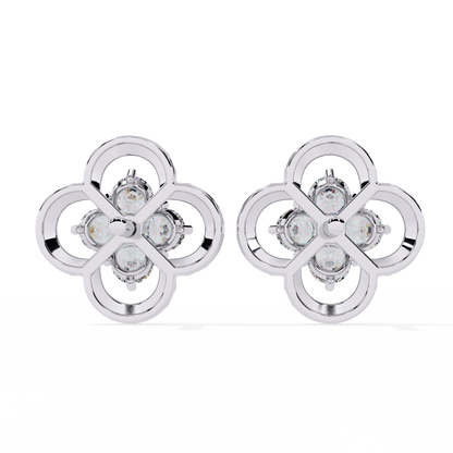 Ornate Clover – Lab Diamond Stud Earrings with Beaded Gold Detail in 14K