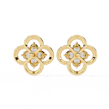 Ornate Clover – Lab Diamond Stud Earrings with Beaded Gold Detail in 14K