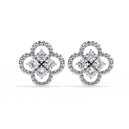 Ornate Clover – Lab Diamond Stud Earrings with Beaded Gold Detail in 14K