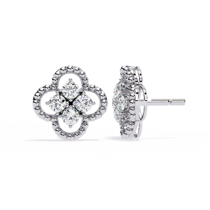 Ornate Clover – Lab Diamond Stud Earrings with Beaded Gold Detail in 14K