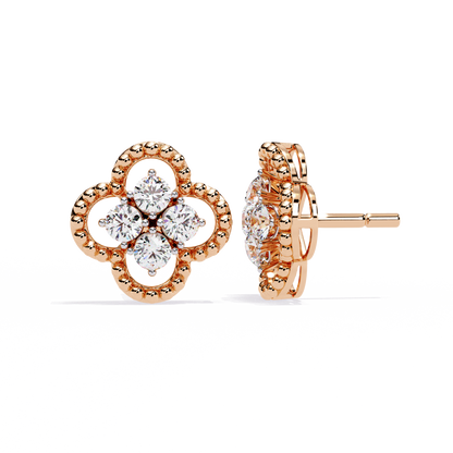 Ornate Clover – Lab Diamond Stud Earrings with Beaded Gold Detail in 14K