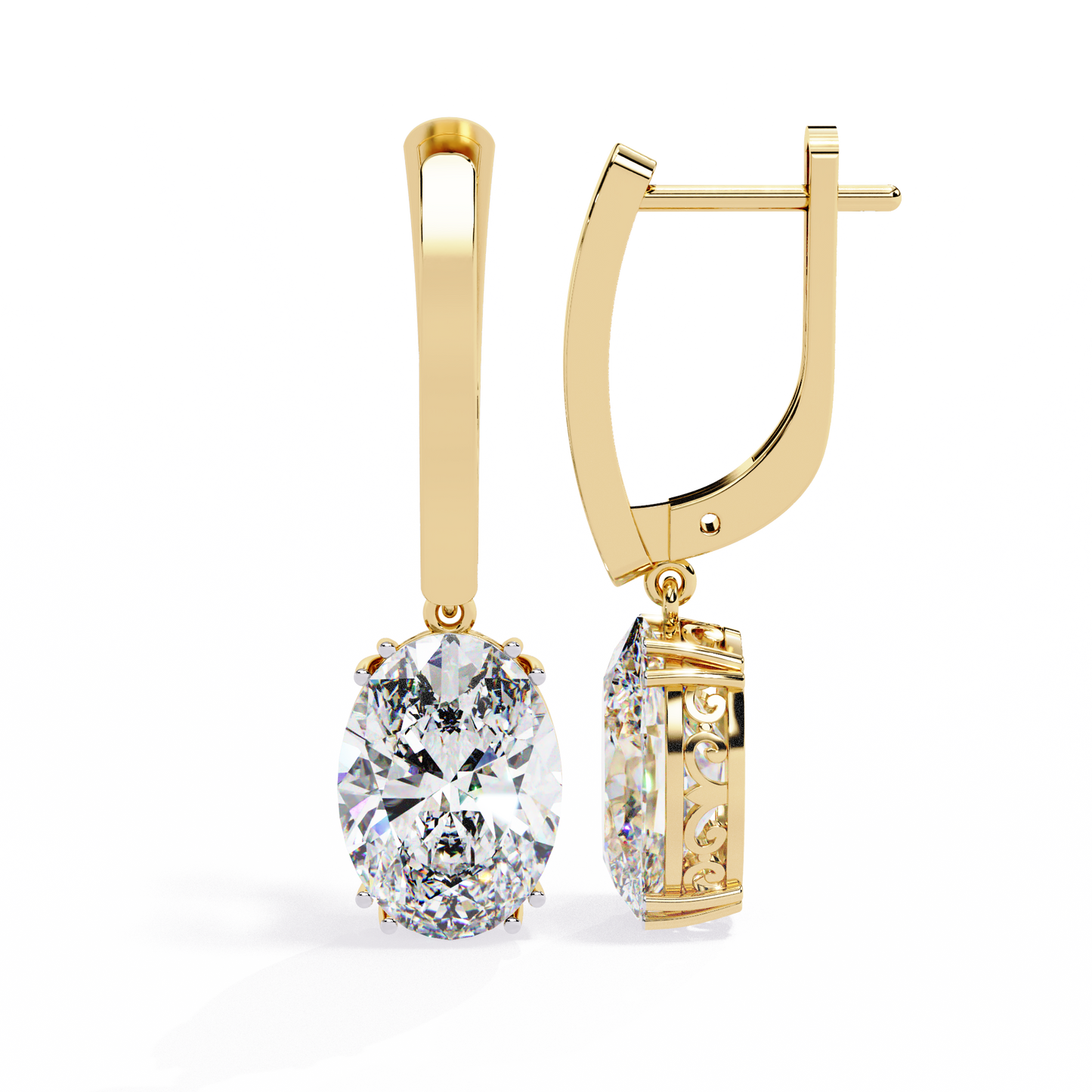 Soleil Drop – Oval Solitaire Lab Diamond Earrings in 14K Gold
