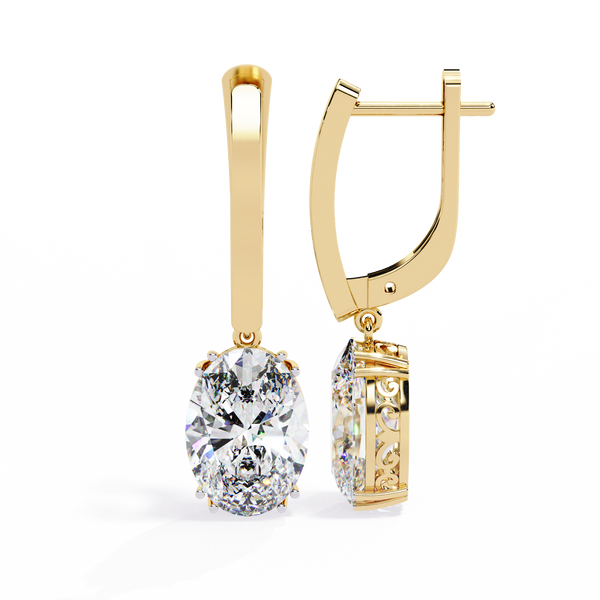 Soleil Drop – Oval Solitaire Diamond Earrings in 14K Gold