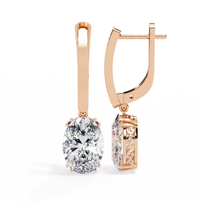 Soleil Drop – Oval Solitaire Lab Diamond Earrings in 14K Gold
