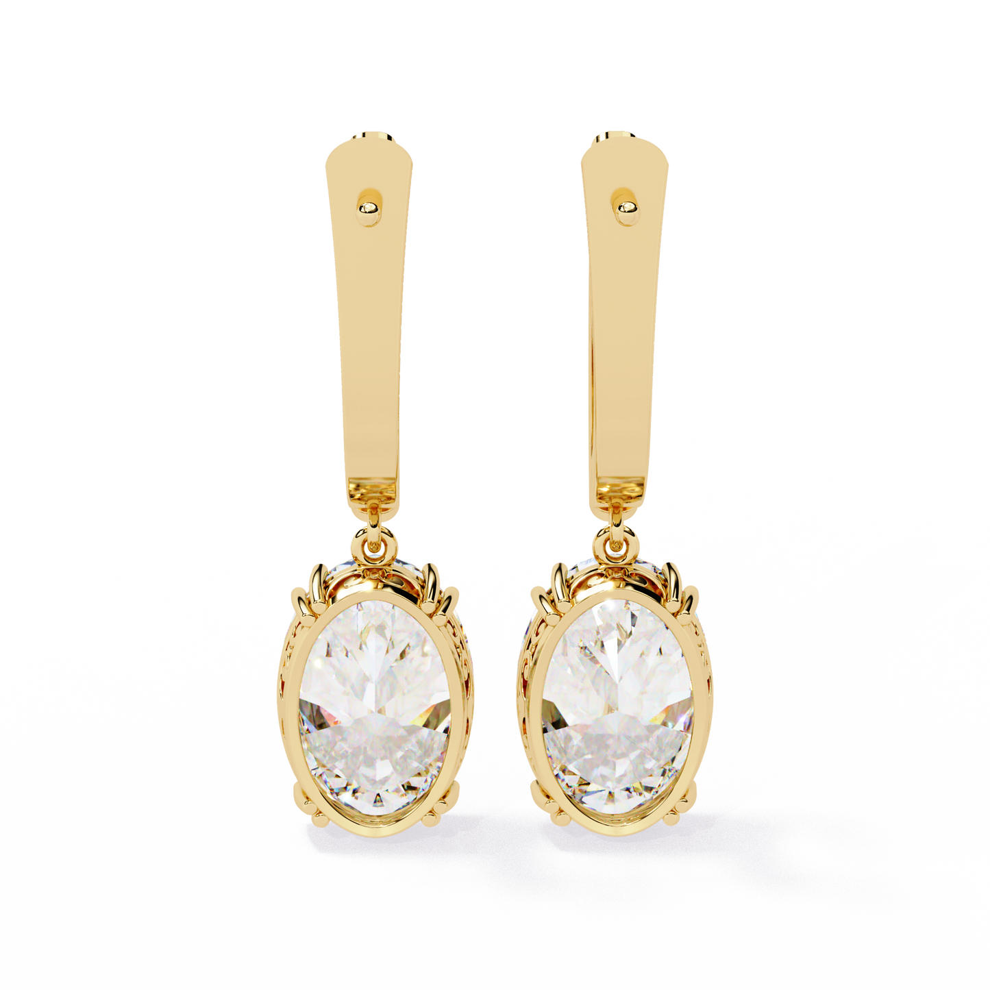Soleil Drop – Oval Solitaire Lab Diamond Earrings in 14K Gold