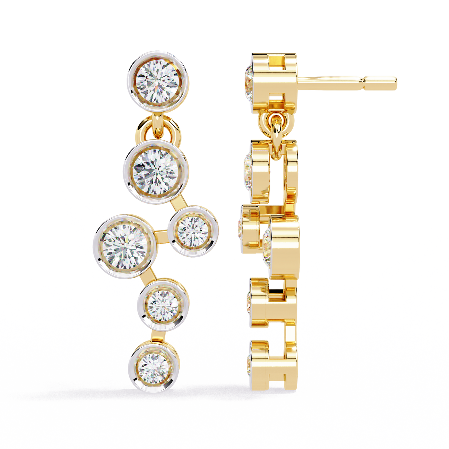 Cascade Dots – Bezel Lab Diamond Linear Earrings in 14K Gold