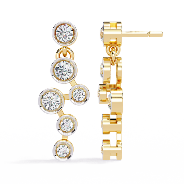 Cascade Dots – Bezel Diamond Linear Earrings in 14K Gold