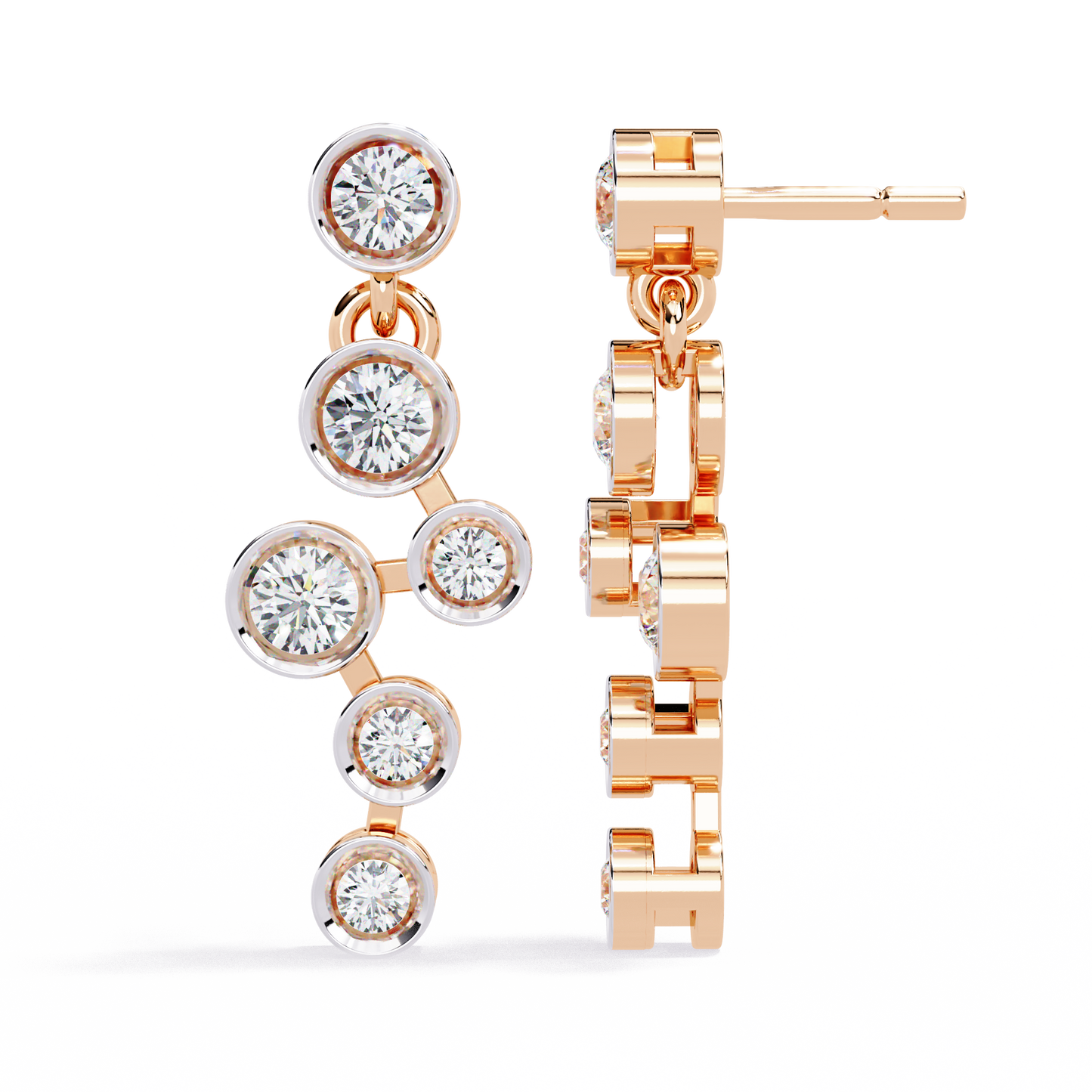 Cascade Dots – Bezel Lab Diamond Linear Earrings in 14K Gold