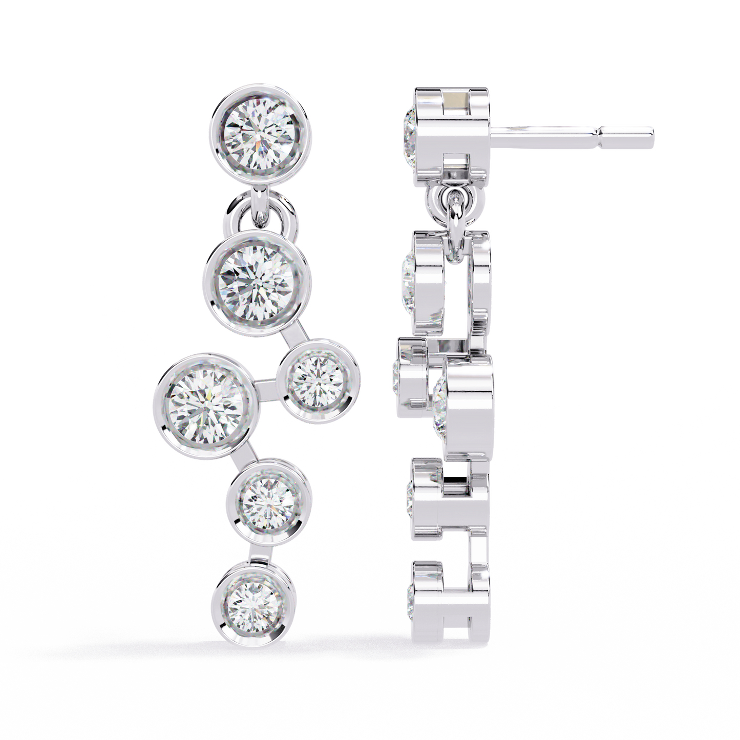 Cascade Dots – Bezel Lab Diamond Linear Earrings in 14K Gold