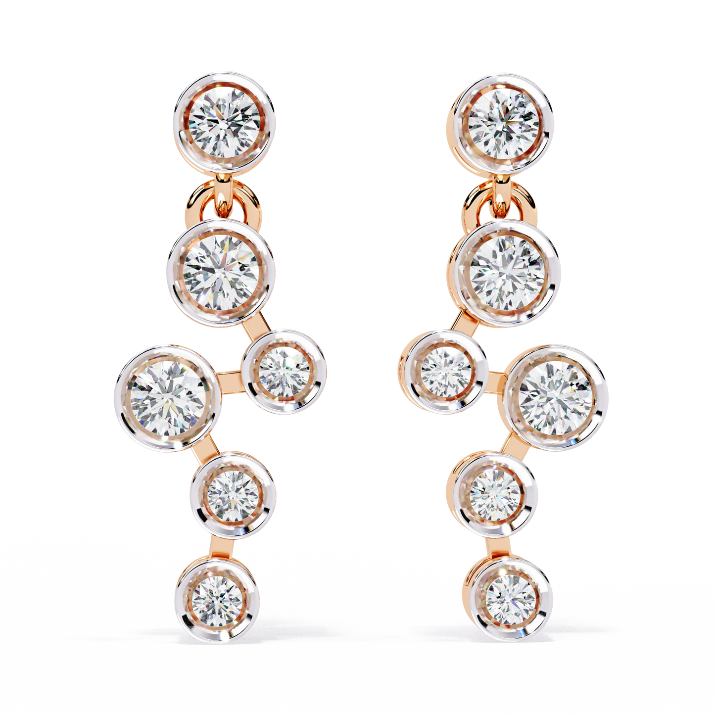 Cascade Dots – Bezel Lab Diamond Linear Earrings in 14K Gold