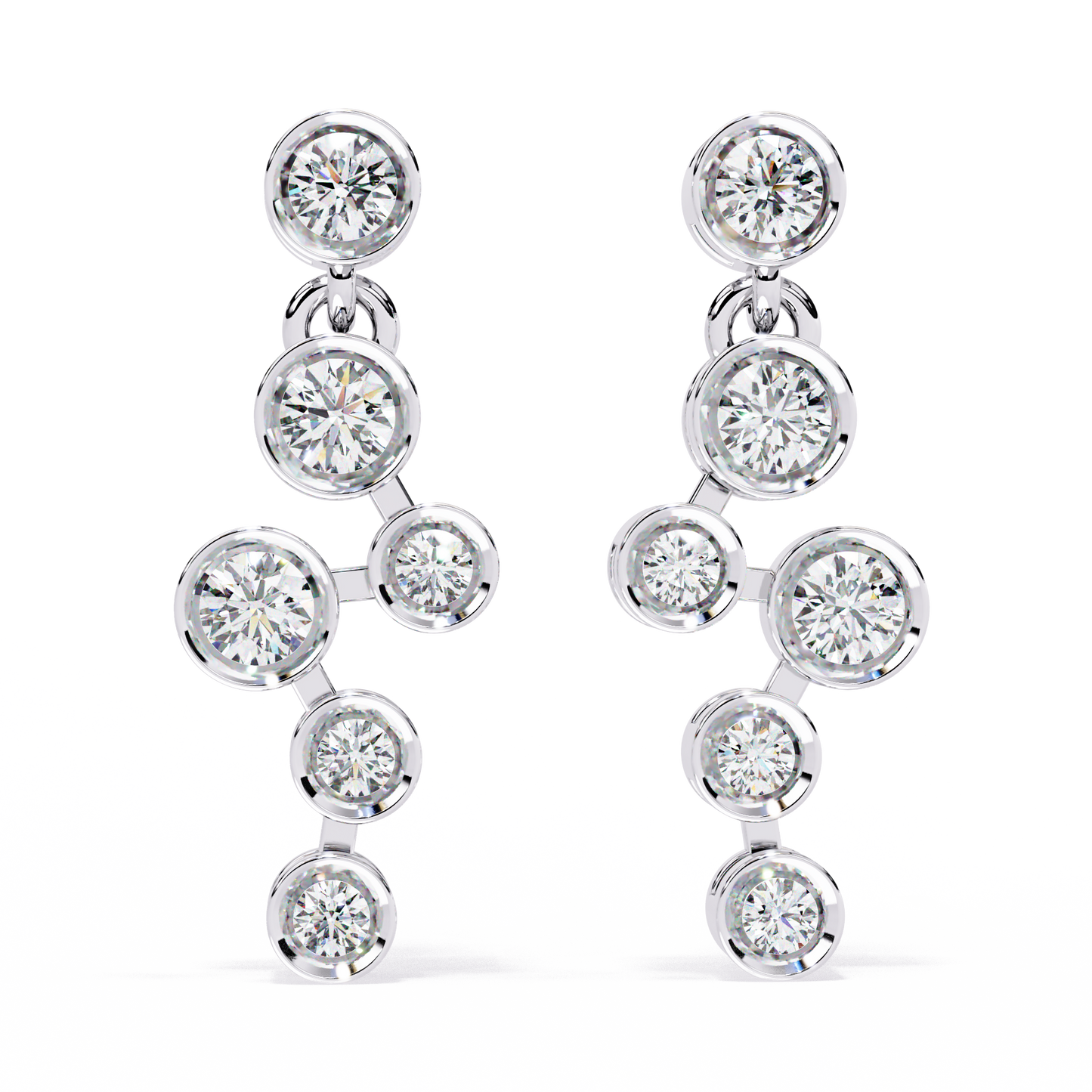 Cascade Dots – Bezel Lab Diamond Linear Earrings in 14K Gold