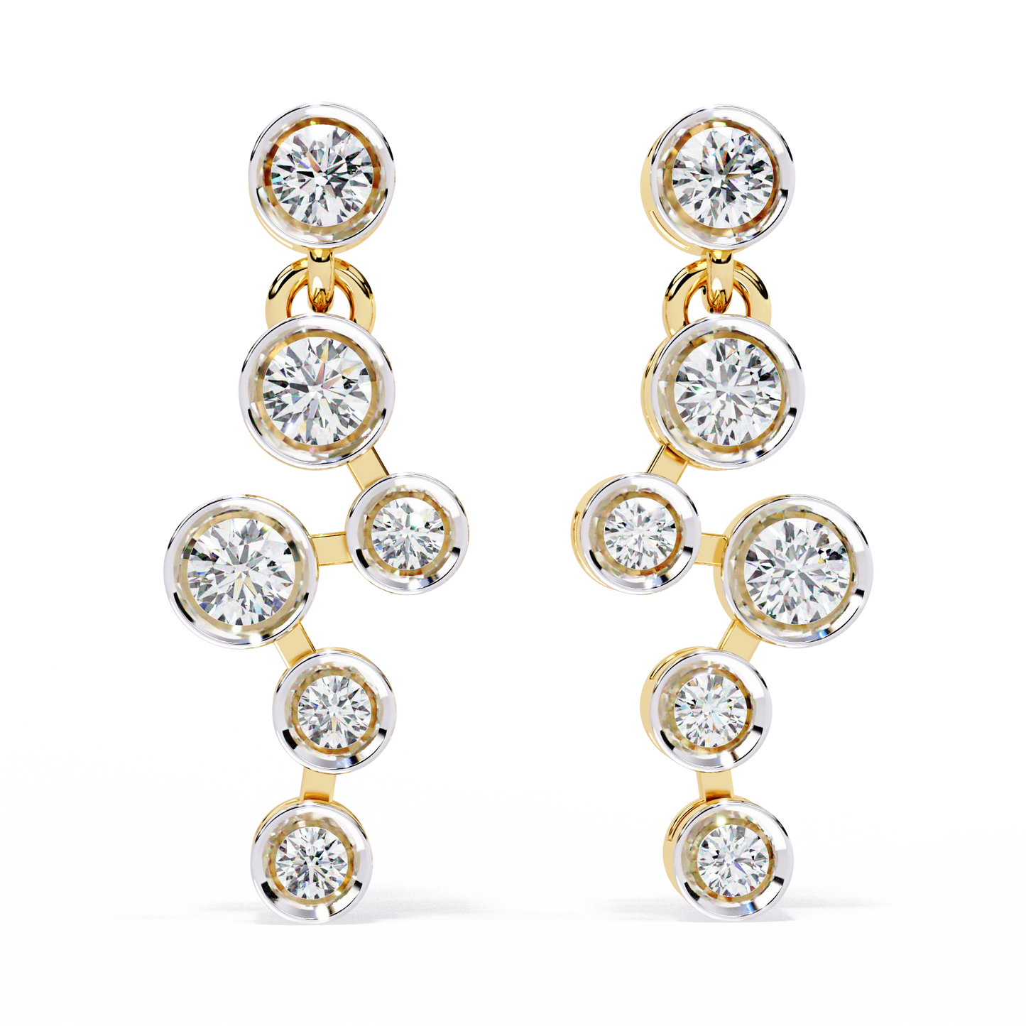 Cascade Dots – Bezel Lab Diamond Linear Earrings in 14K Gold