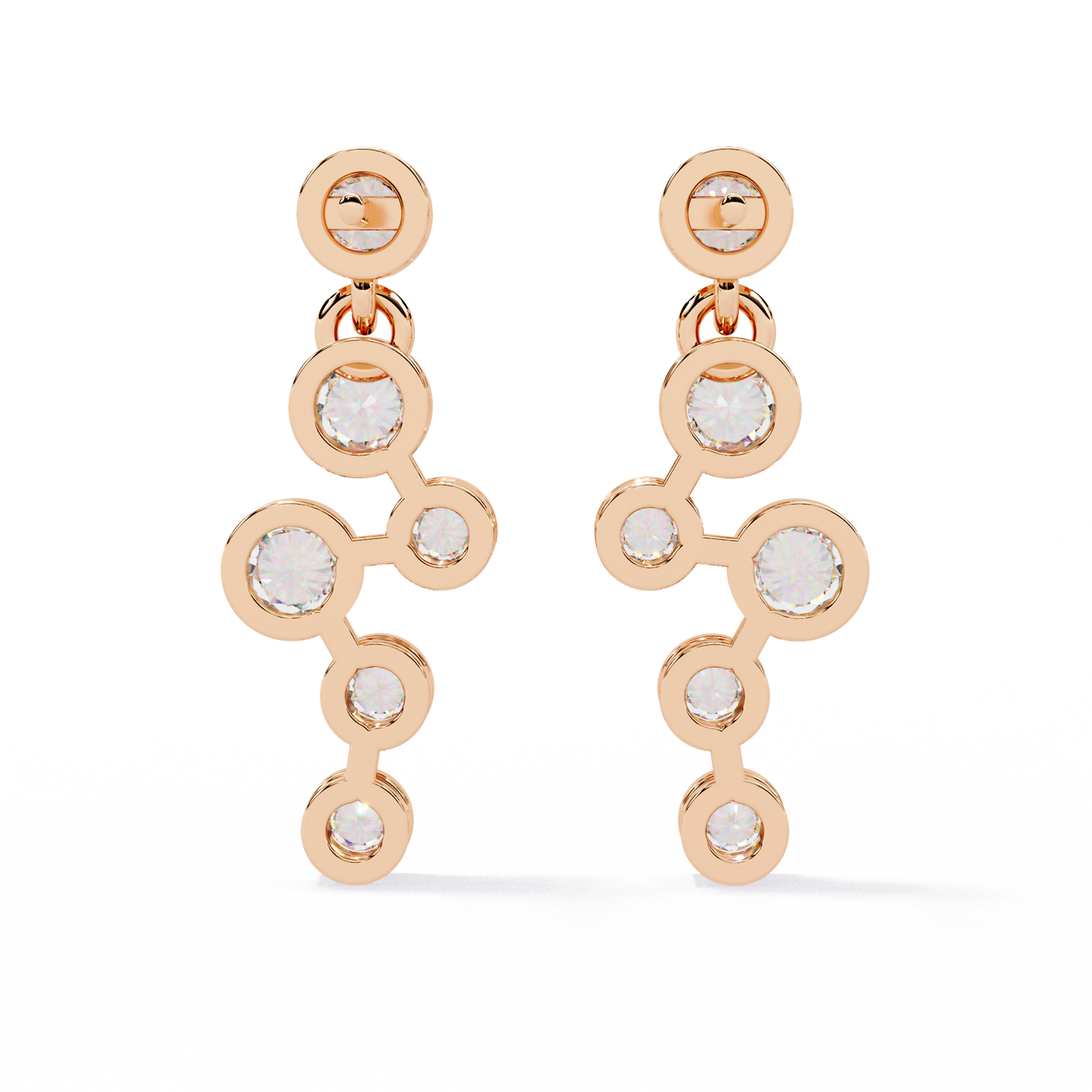 Cascade Dots – Bezel Lab Diamond Linear Earrings in 14K Gold