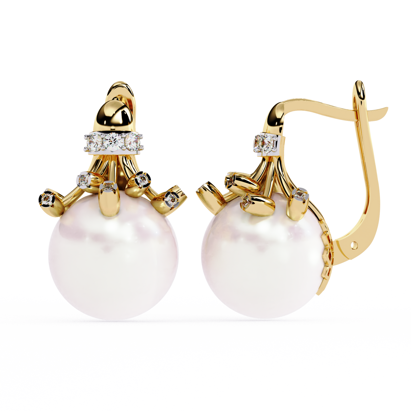 Rosé Crown – Diamond & Pink Gemstone Drop Earrings in 14K Gold