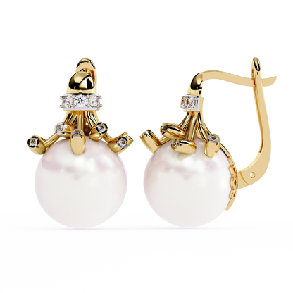 Rosé Crown – Diamond & Pink Gemstone Drop Earrings in 14K Gold